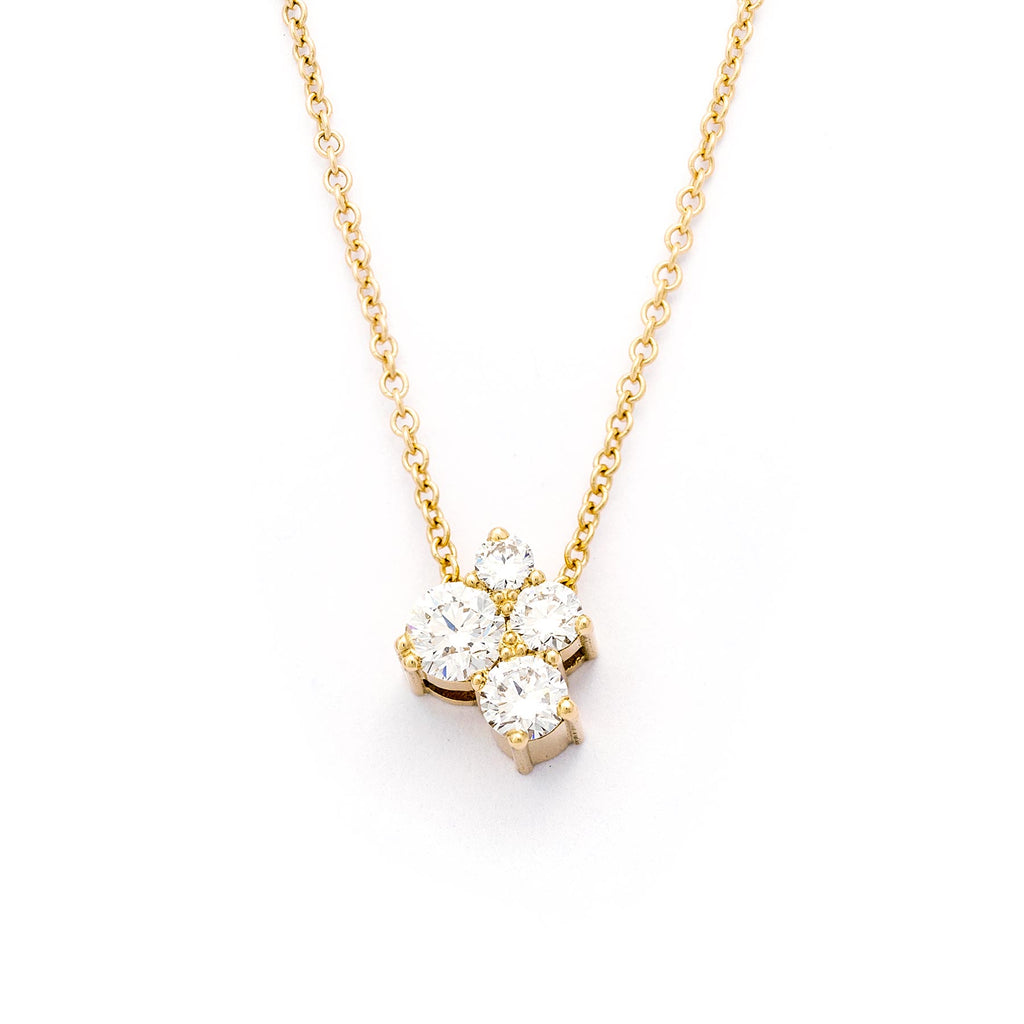 Keto Meadow necklace in 750 yellow gold, with 4 white tw/vs diamonds. Design by Jussi Louesalmi, Au3 Goldsmiths.