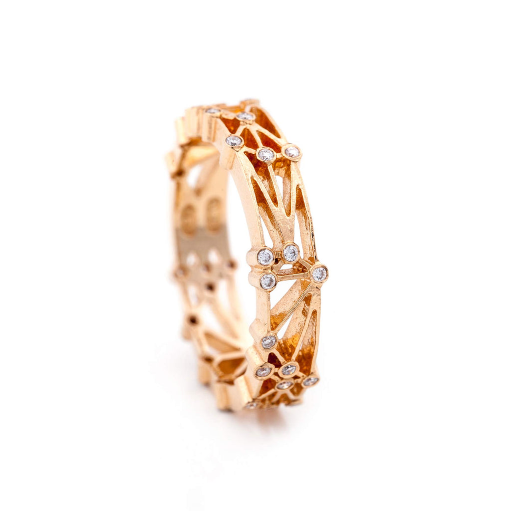 On the surface of the golden Feel ring there is written “I Love You” with small diamonds. Special and exotic ring, full of love and glamour. Design by Jussi Louesalmi, Au3 Goldsmiths.