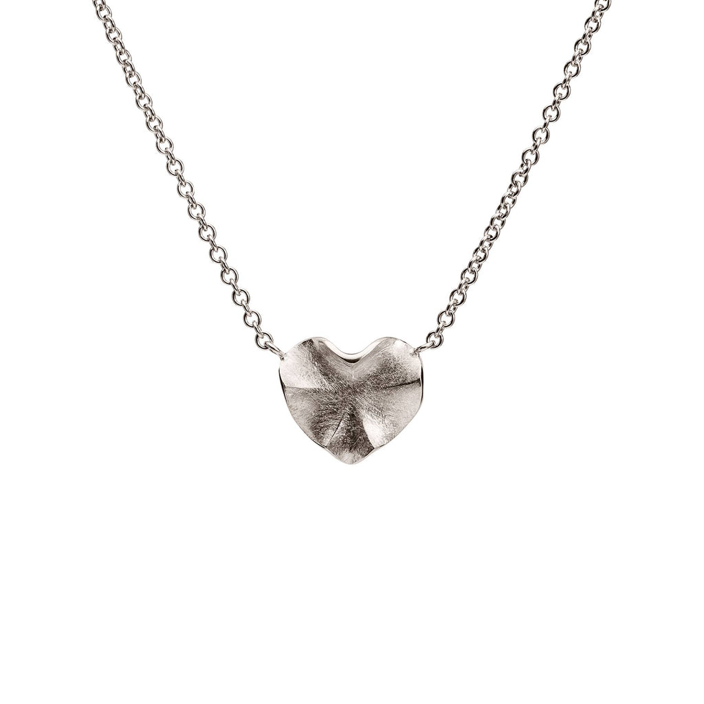 Organic shaped heart necklace in 18K white gold, design by Anu Kaartinen.