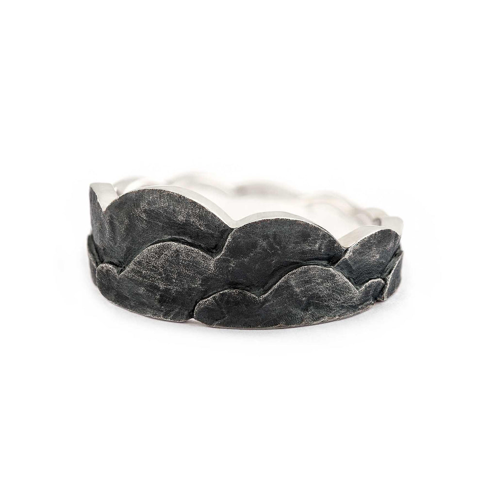Organic cloud shapes in a dark patinated silver ring, design by Anu Kaartinen, Au3 Goldsmiths