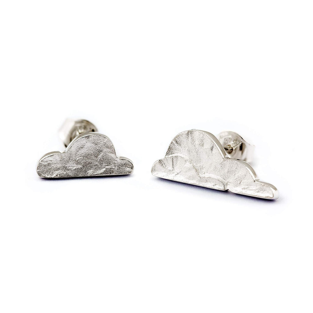 Cloud shaped stud earrings in silver, design by Anu Kaartinen, Au3 Goldsmiths