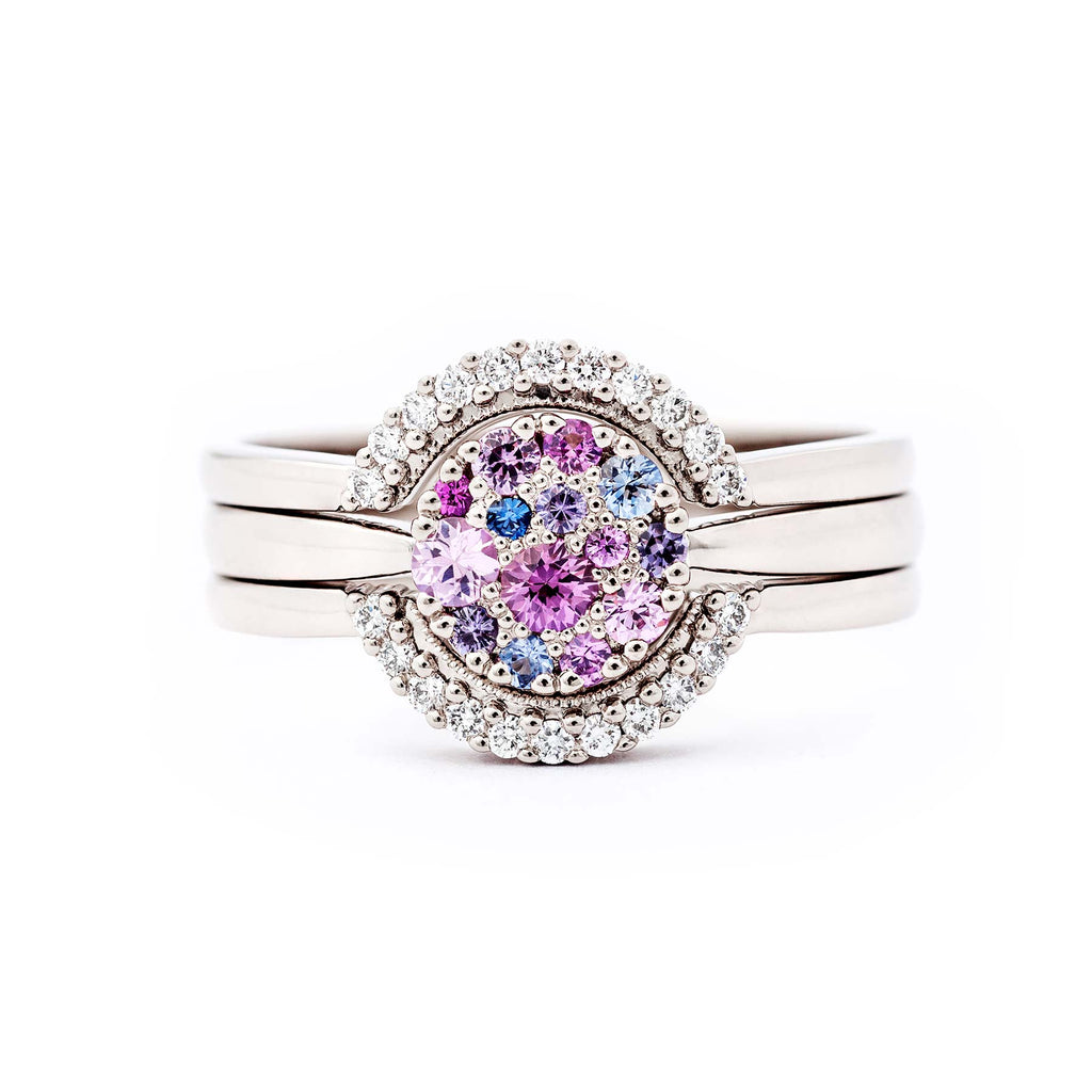Raita Circle diamond rings and Cupcake sapphire ring combined, design Jussi Louesalmi, Au3 Goldsmiths