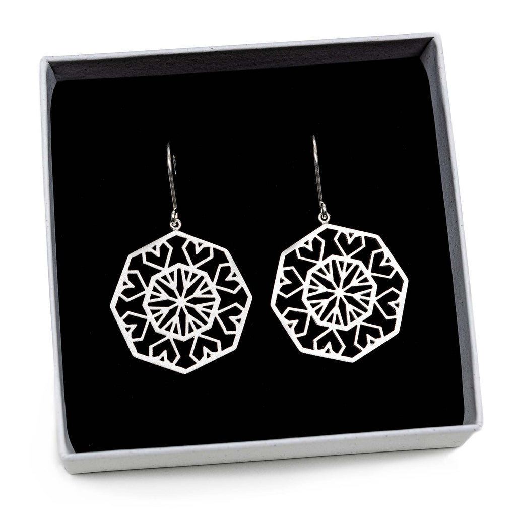 Gems Heart pattern earrings in 925 silver, design by Jussi Louesalmi, Au3 Goldsmiths