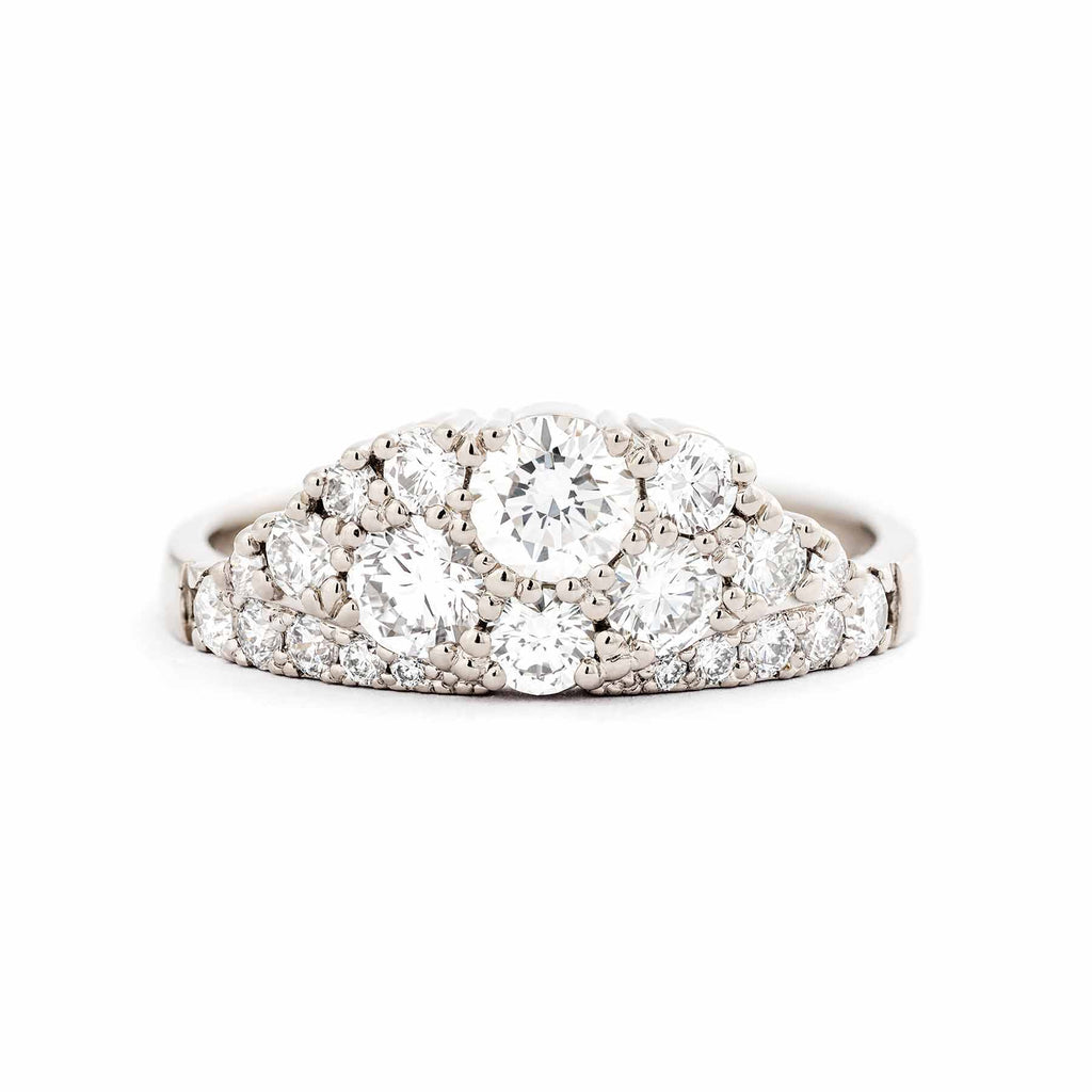 Glamorous crown shaped Kaje diamond ring. Timanttisormus. Design Jussi Louesalmi, Au3 Goldsmiths