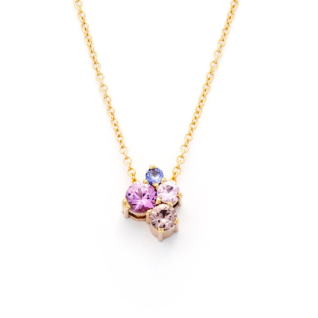 Keto Meadow necklace in 750 yellow gold, with 4 colorful sapphires. Design by Jussi Louesalmi, Au3 Goldsmiths.